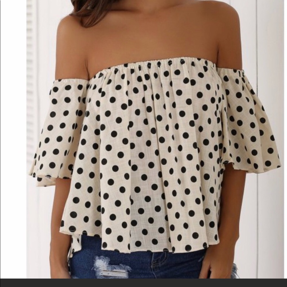 Off the shoulder polka dot top